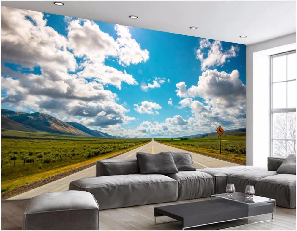 Фотообои на заказ 3d обои фоновая стена синего неба baiyun grassland road настенная