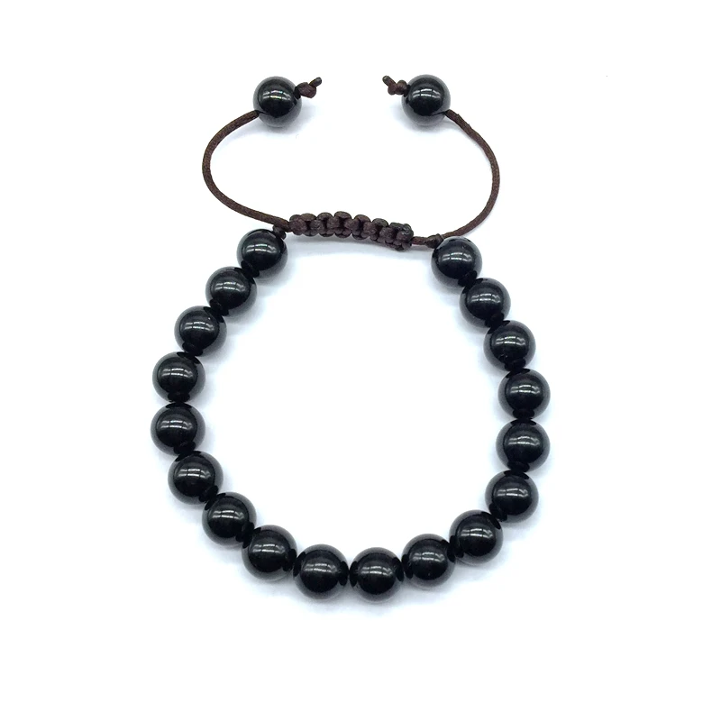 black tourmaline Новая модель каменных бусин веревочный браслет регулируемые ювелирные изделия из бисера 8 мм Размер Турмалин Lapis Morganite Kyanite Прямая - Окраска металла: black tourmaline