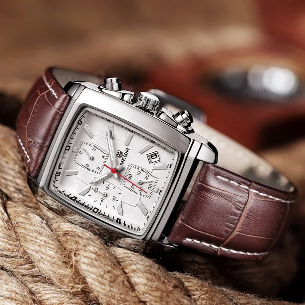 Мужские повседневные Брендовые Часы MEGIR прямоугольные спортивные наручные часы