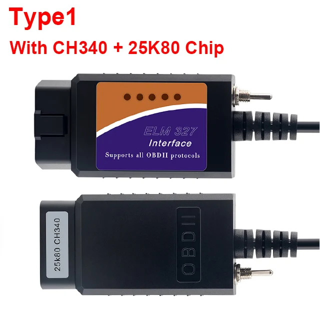 Type1 USB version ELM327 USB V1.5 модифицированный для Ford CH340+ 25K80 чип HS-CAN/MS-CAN MINI ELM 327 Bluetooth OBD2 сканер OBDII диагностический инструмент - Цвет: Type1 USB version