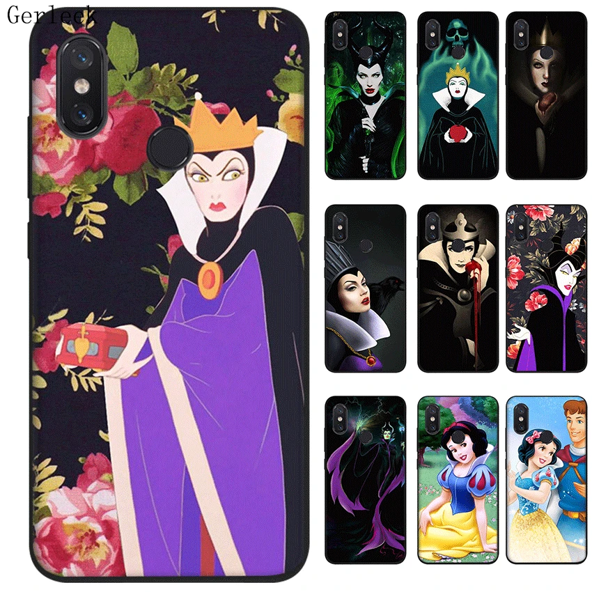 Силиконовые черные ТПУ чехлы для Xiaomi Mi 6 8 A1 A2 F1 Белоснежка ягода малефисент