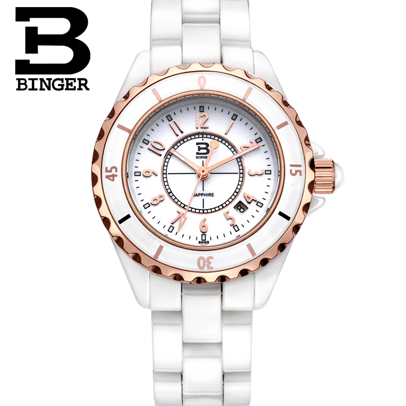 

Switzerland luxury brand Wristwatches Binger Space ceramic quartz Women's watches 100M Water Resistance clock B8008A-3