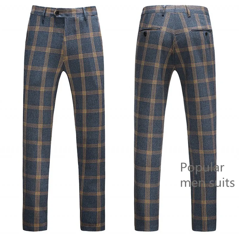 Однобортный костюм для мужчин 2018 брендовый приталенный клетчатый мужской