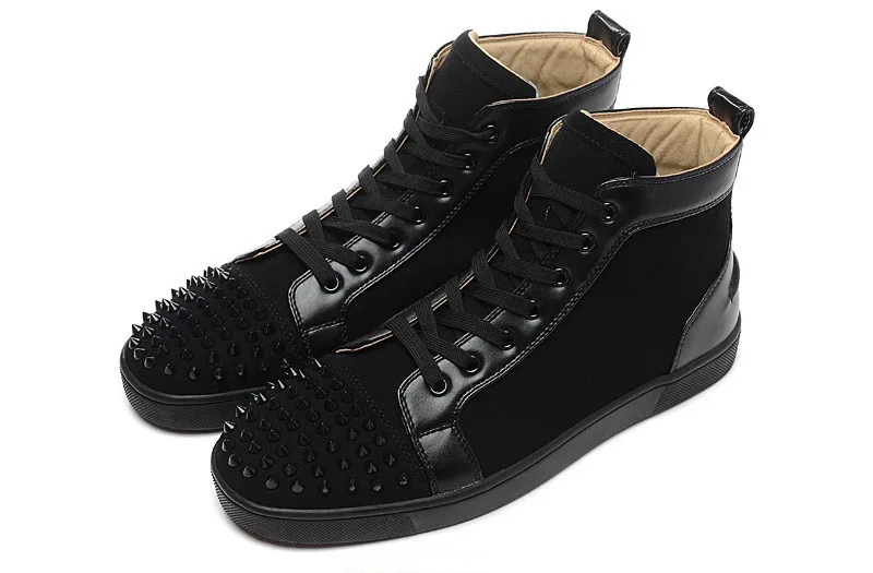 New Unisex Popular Black PU Flock Mens Boots Lace-Up Spikes Rivets Bottom Flats Casual Shoes Men Luxury Designer Studded Fashion | Обувь