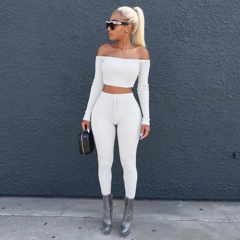Two Piece Women Jumpsuit Sexy Off Shoulder Long Sleeve Slash Neck Jumpsuits Female Elastic Overalls Autumn WS3255E | Женская одежда