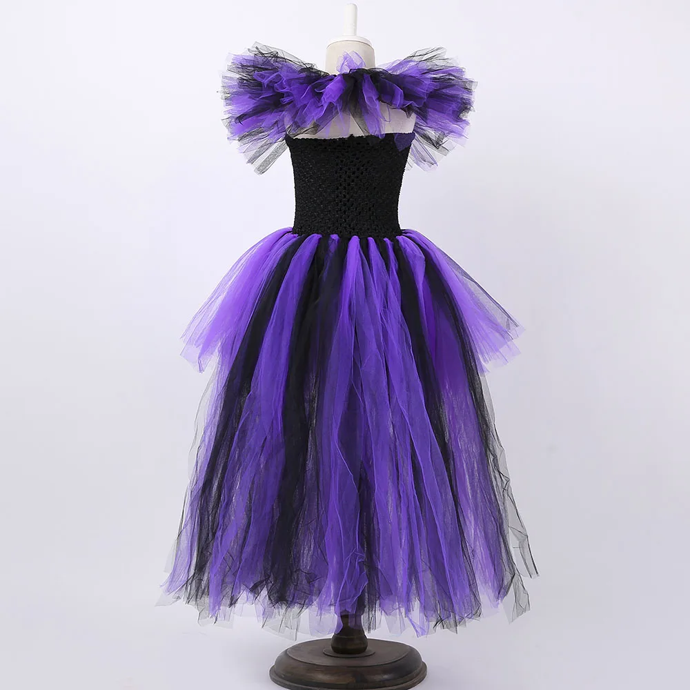 Maleficent Sleeping Curse Costume Girls Purple Tutu Dresses Black Evil Dark Witch Outfit Kids Holidays Cosplay Wizard Clothes | Детская