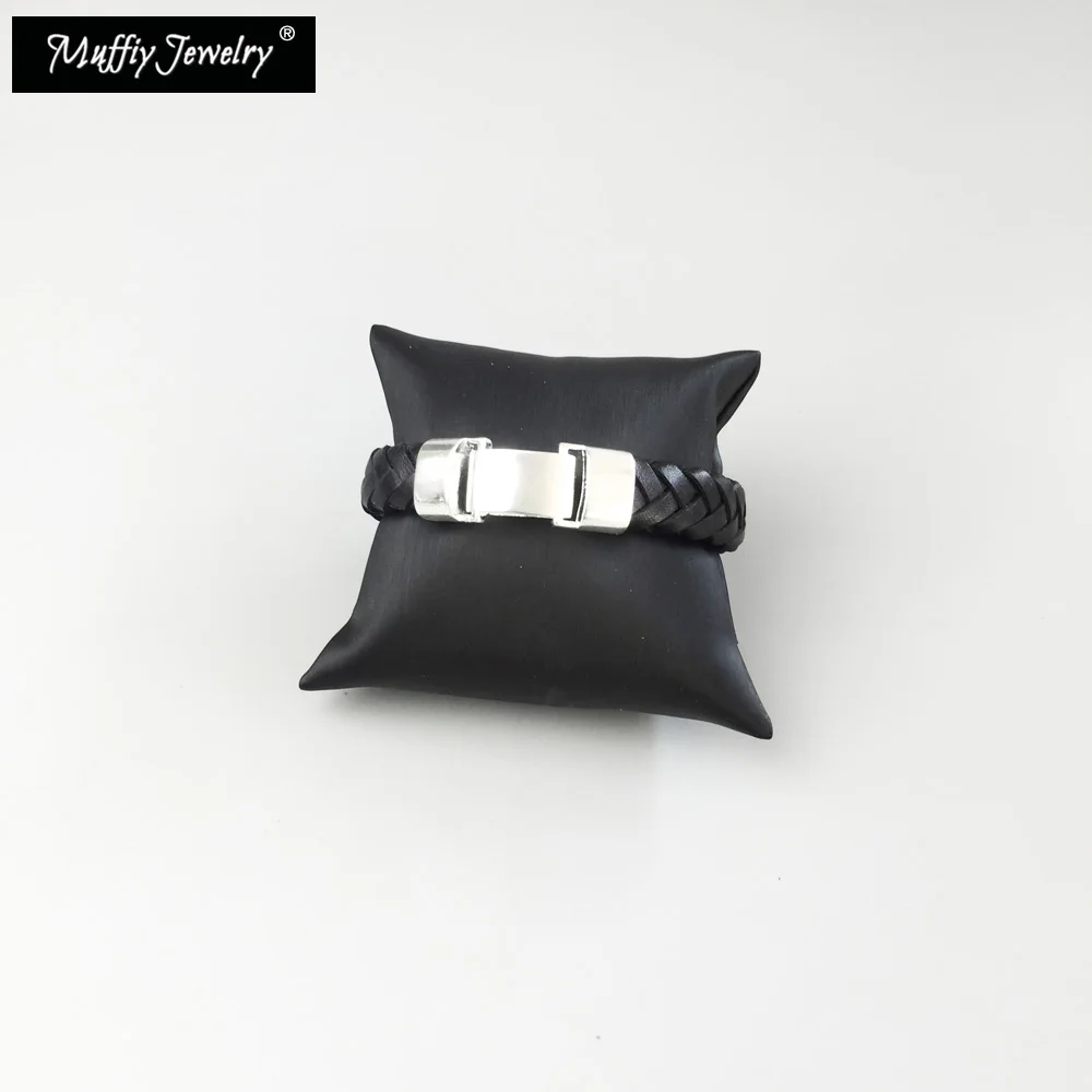 Черный плетеный кожаный браслет Блестящие модные ювелирные изделия для женщин в