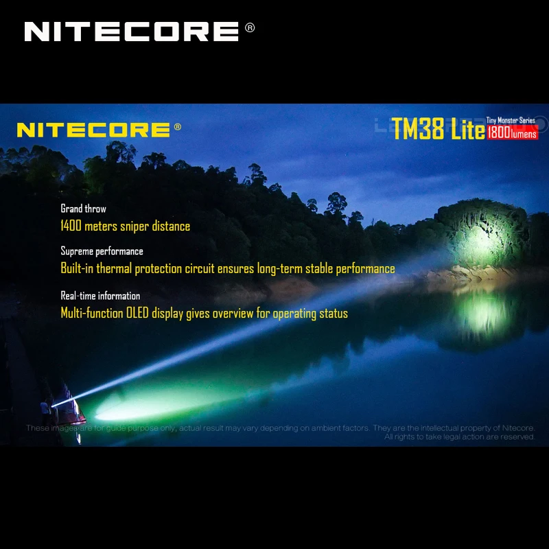 Крошечный монстр серии Nitecore TM38 Lite CREE XHP35 HI D4 светодиодный 1800 люмен перезаряжаемый прожектор с дальностью луча 1400 метров