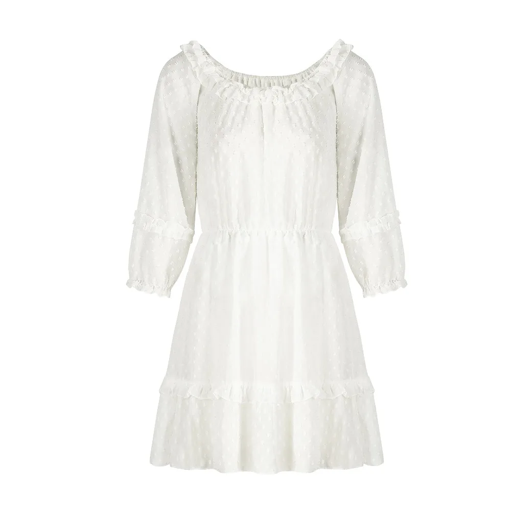 Slash Neck White Summer Dress Women Ruffles/Party/White Sundress Off Shoulder Dresses Chiffon Mini z0644 | Женская одежда