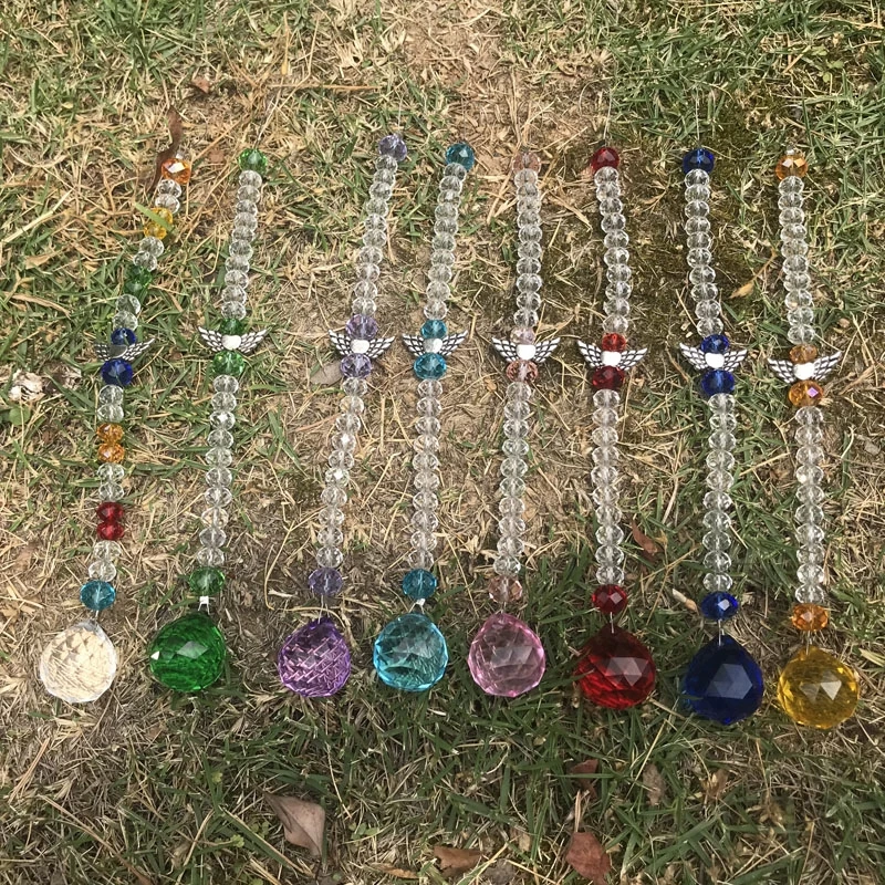 

1PCS Chakra Crystal Ball Suncather Angel Wings Pendant Rainbow Crystals Sun Catcher Wedding Home Hanging Ornament