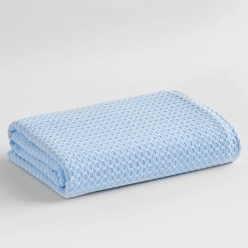 

150x200cm/ 200x220cm 2019 Summer Thin Towel Blanket Solid Color Honeycomb 100% Cotton Absorbent Air Quilt Coverlet