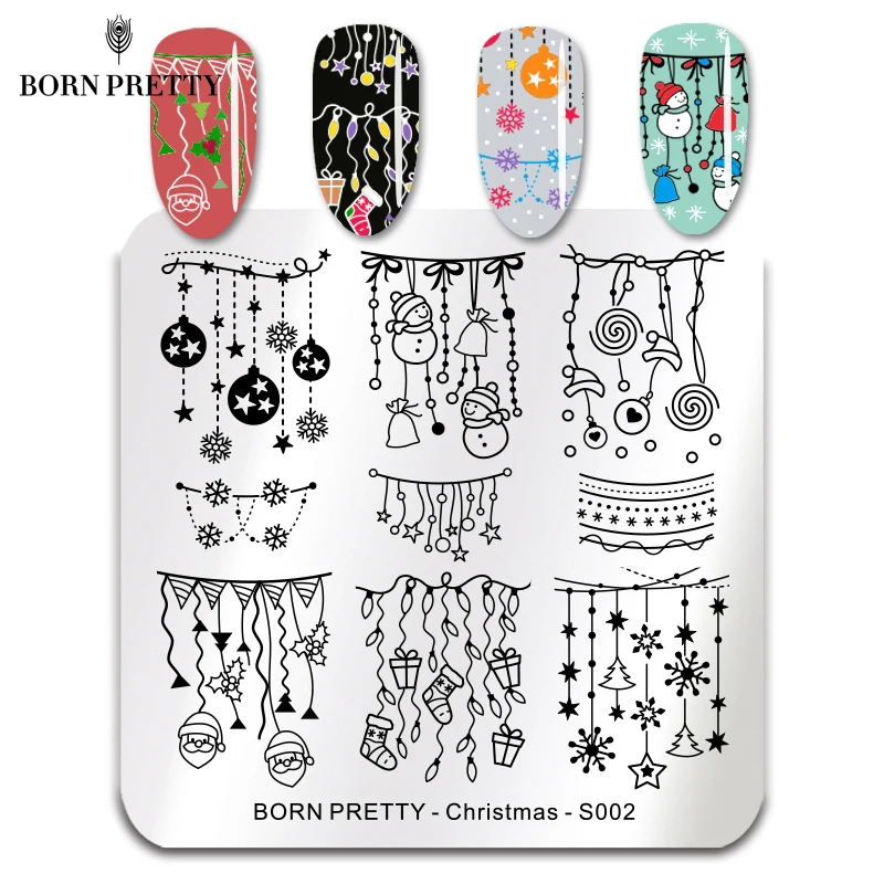 BORN PRETTY Рождество ногтей штамповки пластины Снег Санта Клаус шаблон квадратный дизайн ногтей штамп шаблон год ногтей трафарет