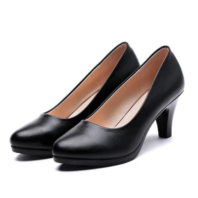black 6.5cm heel Черные туфли на высоком каблуке; сезон весна-осень; Рабочая обувь; обувь для студентов на грубом каблуке; Профессиональная женская обувь - Цвет: black 6.5cm heel