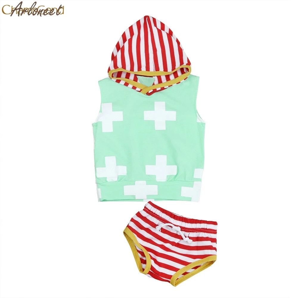 2017 FASHIONToddler Baby Hooded Boys Striped Print Tracksuit Tops +Shorts Pants Outfits Set oct | Детская одежда и обувь