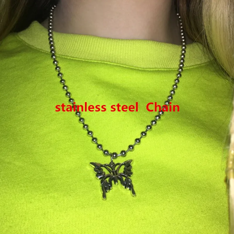 Stainless Steel Эксклюзивное колье с бабочками из нержавеющей стали в стиле Харадзюку unif, женское милое ожерелье в панк-стиле - Окраска металла: Stainless Steel