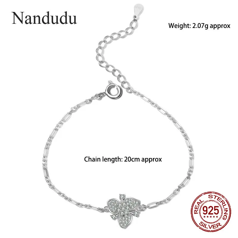 Nandudu новый 925 пробы 100% Серебряный цветок звено цепи браслеты и для женщин