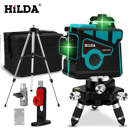 SET5 HILDA лазерный уровень 12 линий 3D уровень самонивелирующийся 360 горизонтальный и вертикальный крест супер мощный зеленый лазерный уровень - Цвет: SET5