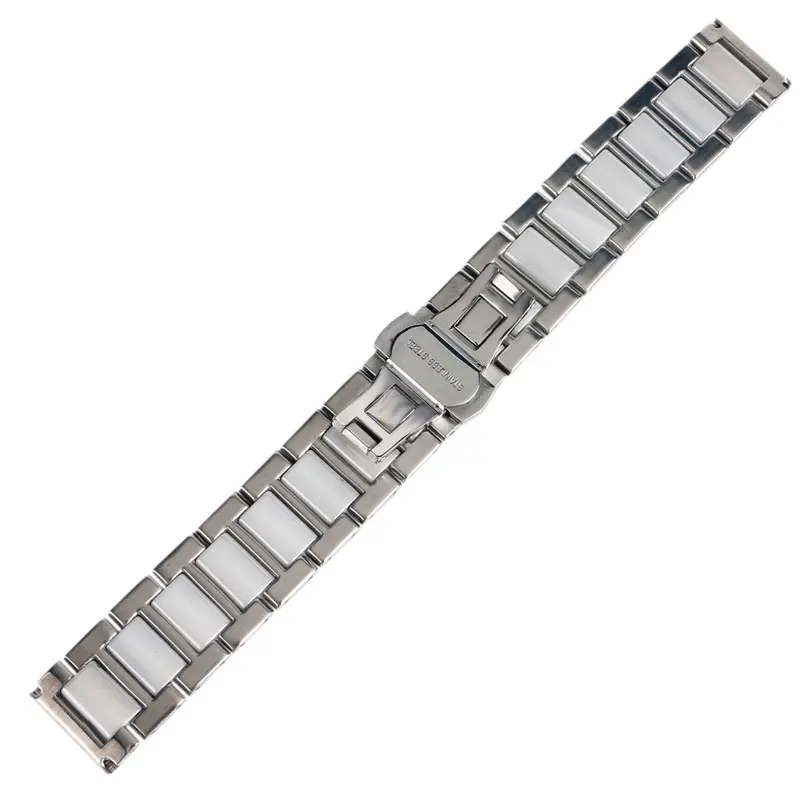 

High Quality Silver Stainless Steel with White Ceramic 18MM 20MM Width Watchband Strap Bracelet for Business Watch +2 Spring Bar