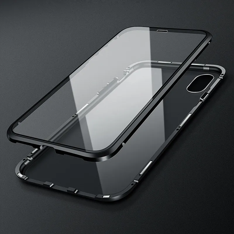 Магнитный металлический 360 чехол для iPhone 11 7 8 Plus X 10 XS Max прозрачный стеклянный чехол для iPhone11 Pro Чехол алюминиевый бампер