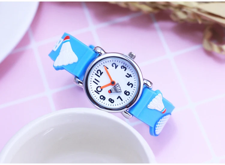 3D мультфильм бадминтон резиновый ремешок Детские часы модные детские кварцевые