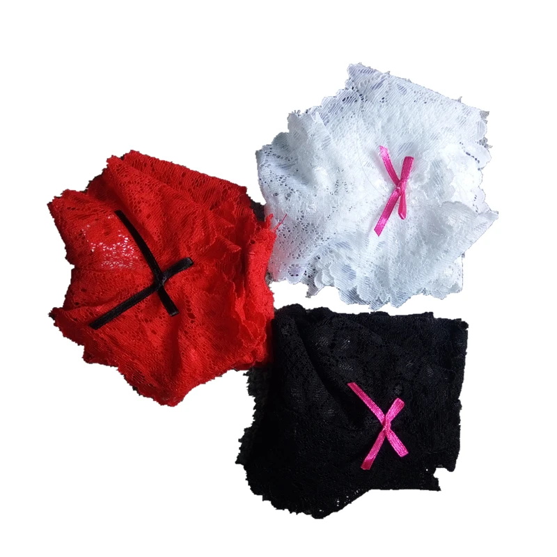 black white red Ixuejie 3 шт./лот S-XL размера плюс женские кружевные стринги большого размера сексуальные трусики быстросохнущие модные трусы - Цвет: black white red