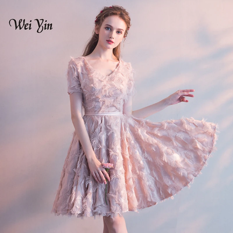 

Weiyin, кружевные коктейльные платья для женщин, элегантное белое летнее коктейльное платье с V-образным вырезом, Короткие Официальные платья ...