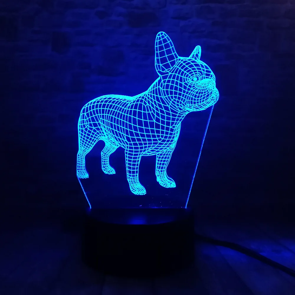 Французский бульдог 3D светодиодный ночник 7 цветов USB голограмма настольная лампа светильник для сна декор для детей Подарки Прямая поставка