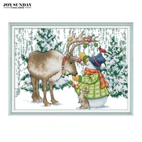 joy sunday elk and snowman cross stitch animal patterns aida fabric 14ct 11ct dmc printed canvas for embroidery diy needlework