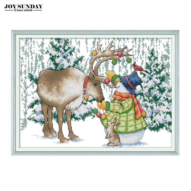 Joy Sunday Лось и снеговик вышивка крестиком узоры в виде животных Aida ткань 14ct 11ct DMC с
