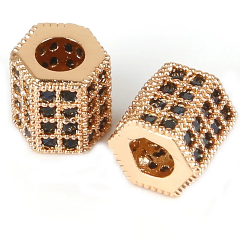 Rose Gold Модные медные бусины-разделители Micro Pave Кристалл Кубический цирконий Корона Леопард шлем Череп круглые бусины Подвески на браслеты для ручного творчества - Цвет: Rose Gold