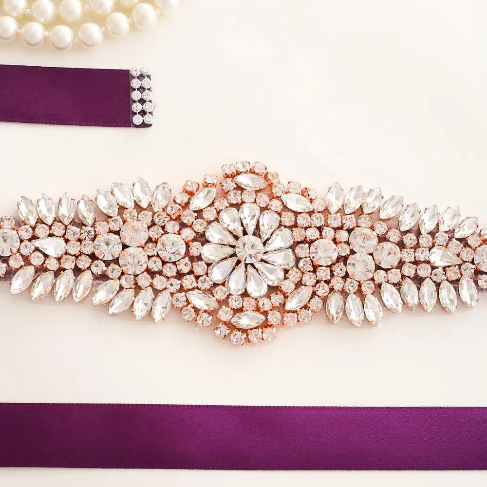 Розовое золото Кристалл Свадебный Пояс новый стиль стразы свадебный пояс для