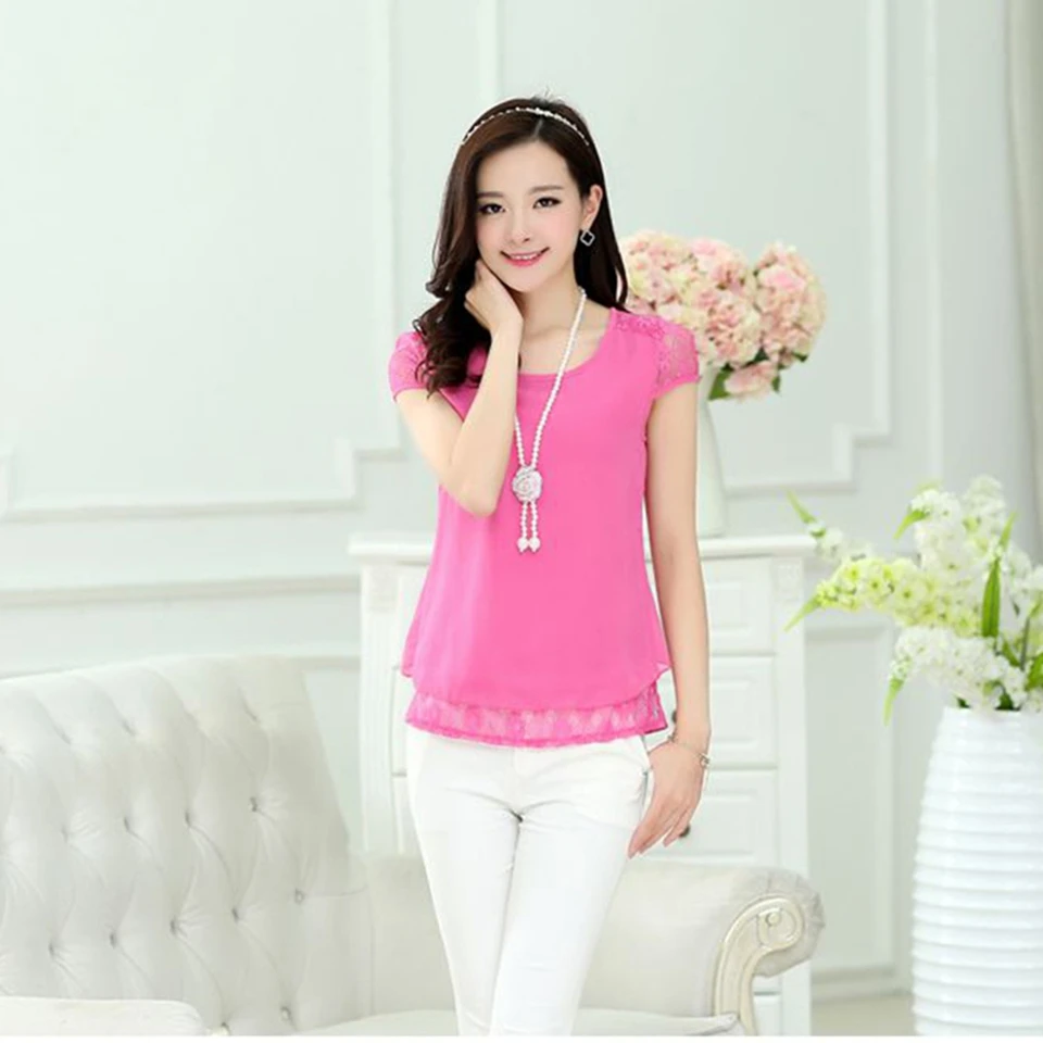Blusas femininas 2018 летние топы с кружевной вышивкой Свободная шифоновая блузка рубашка женские блузки футболки