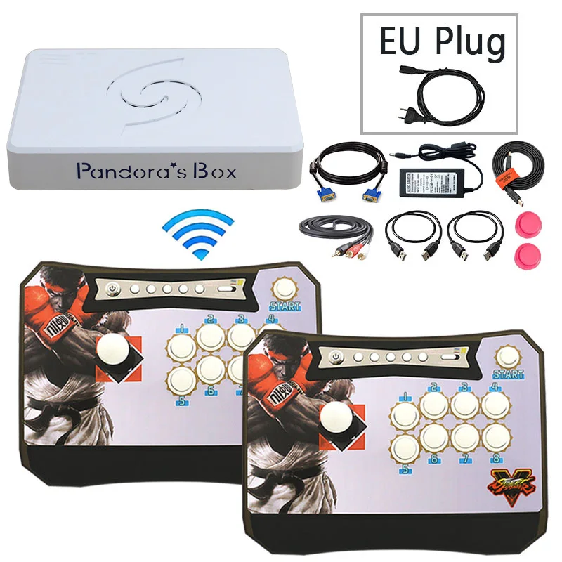 Pandora Box 6 1300 в 1 беспроводная Консоль 2 игрока беспроводной джойстик аркадный контроллер Джойстик может добавить 3000 игр fba mame ps1 3d - Цвет: 2P 2 SF EU plug