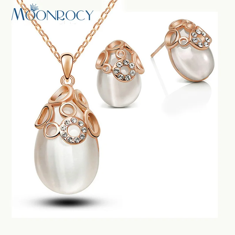 Moonrocy Jewelry Бесплатная доставка розовое золото Цвет кубического циркония Опал