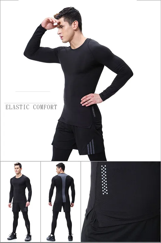 

2020 New Autumn Winter Mens Long Sleeve +trousers+shorts 3 suit Arrival Quick Dry Compression Shirt Fitness Clothing Men set set
