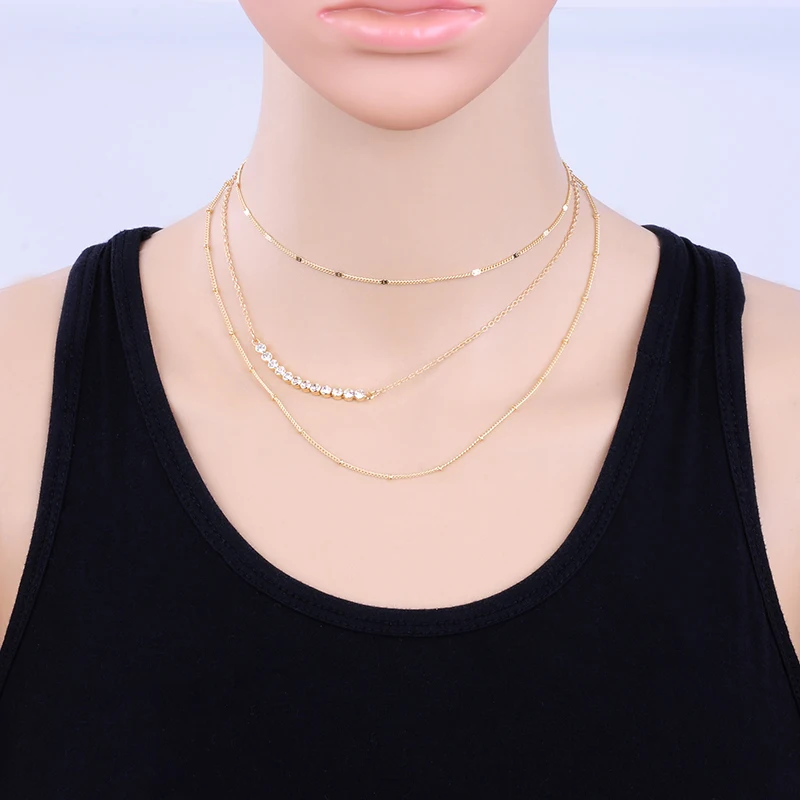 2017 новое прибытие многослойные цепи ожерелье цвета золота кристалл подвеска choker
