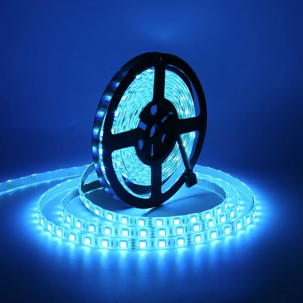 5050 SMD RGB LED Strip Light Kit 5M 60LEDs/m DC 12V Waterproof IP65 Lamp Band with IR Remote Controller Power Adapter US EU Plug | Лампы и
