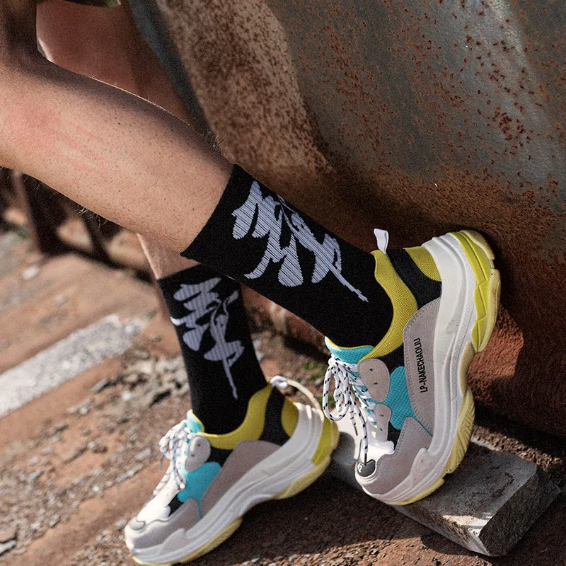 Street socks Soft Cotton Striped Printed Modern Hip-hop Cool Skateboard Harajuku Funny Socks For Couple | Мужская одежда