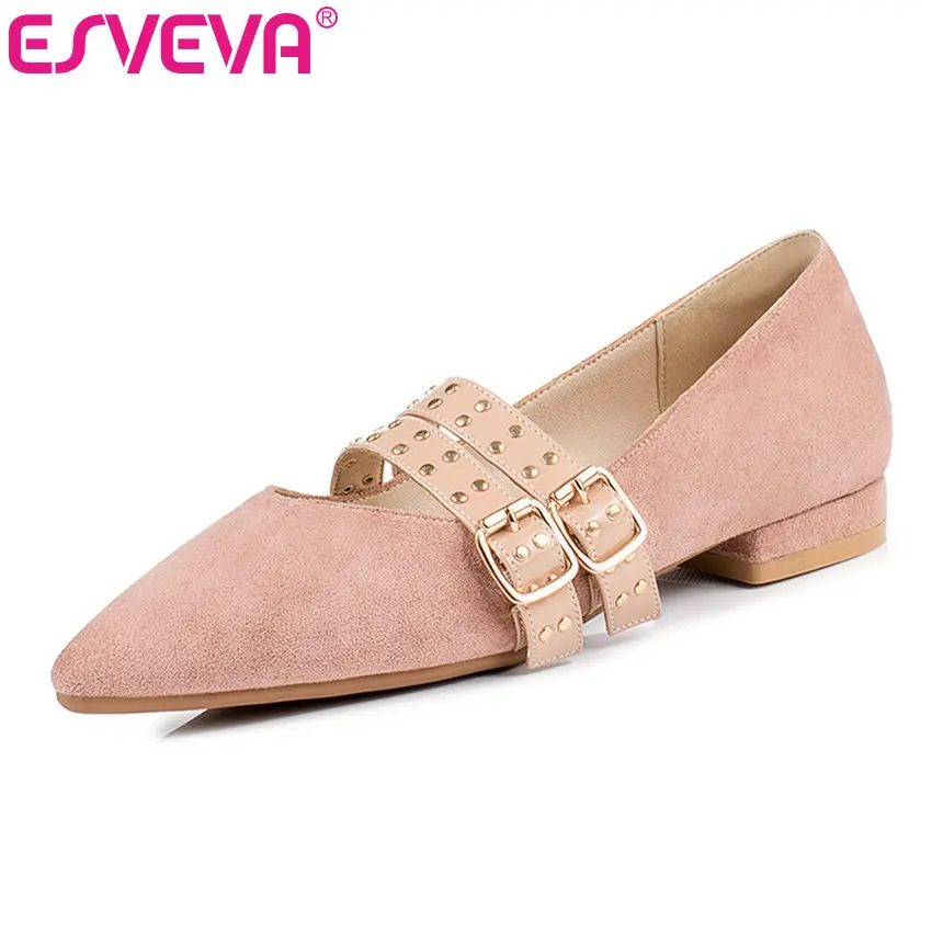 ESVEVA коллекция 2019 года женские слипоны на низком квадратном каблуке из флока с