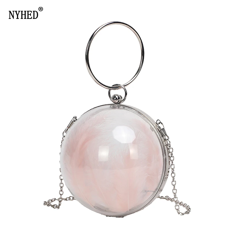 NYHED Transparent Clutches Bag For Women Circular Chains Handbag Evening Party Dinner Clutch Small Makeup