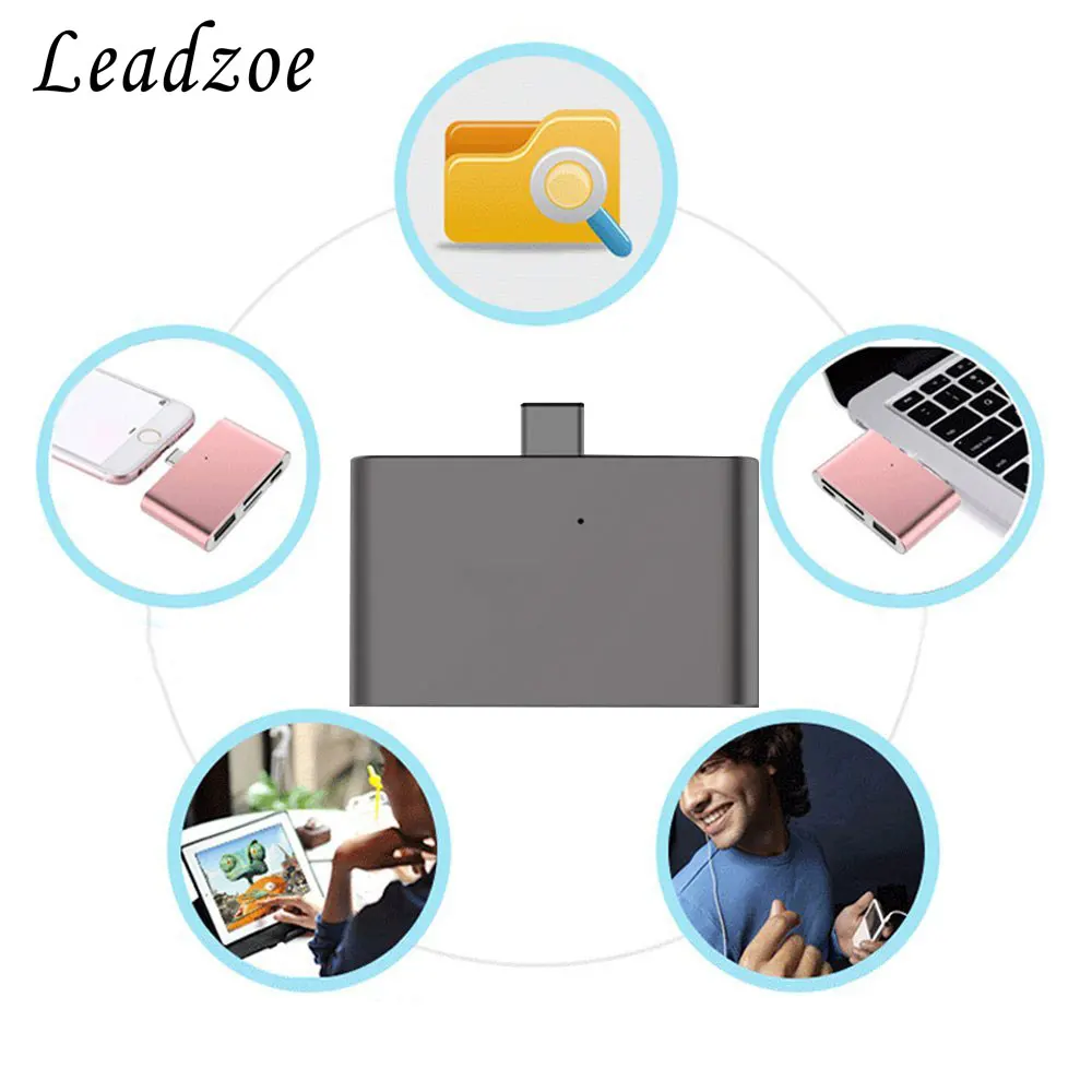 Считыватель карт Leadzoe USB C Hub 4 в 1 Type OTG TF/SD считыватель смарт с разъемом питания Micro