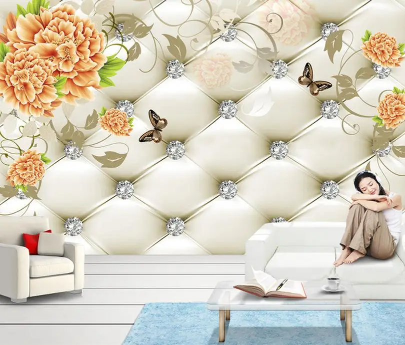 3D обои на заказ роспись красоты нетканые ручная пион мягкая упаковка фон