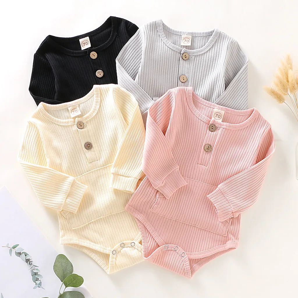 Милый новорожденный малыш хлопок длинный рукав унисекс Bebe мальчик девочки Боди