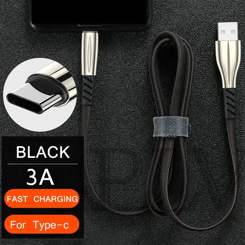 Кабель Micro USB для быстрой зарядки, кабель для передачи данных, 1 м, 2 м, кабель type-c для зарядки samsung S10, S9, S8 Plus, Xiaomi, Android, мобильного телефона - Цвет: For Type-C Black