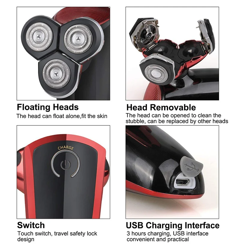 JINDING 4 In 1 Men's Electric Shaver Razor Beard Shaver Hair Trimmer Bald Washable Facial Cleansing Machine USB Rechargeable