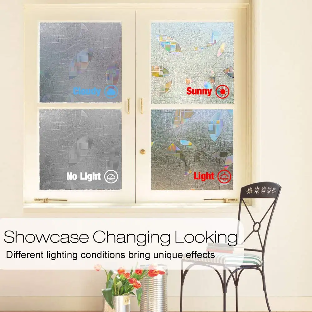 

3D Privacy Window Film Decorative Glass Sticker Static Cling Tinted No-Glue Anti UV Stained Glass Self-adhesive Film for Bedroom