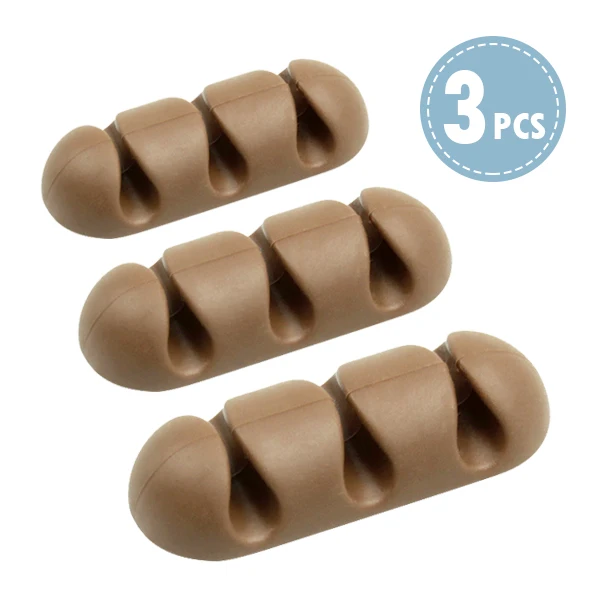 3 Pieces Brown ACCEZZ Кабельный органайзер для наушников Держатель для наушников шнур для мыши 3 Отверстия Силиконовые скобы USB линия стол управление спальней - Цвет: 3 Pieces Brown