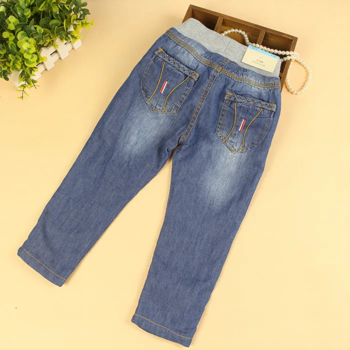 Оптовая продажа 6 шт./лот джинсы для маленьких девочек сезон осень-зима теплые