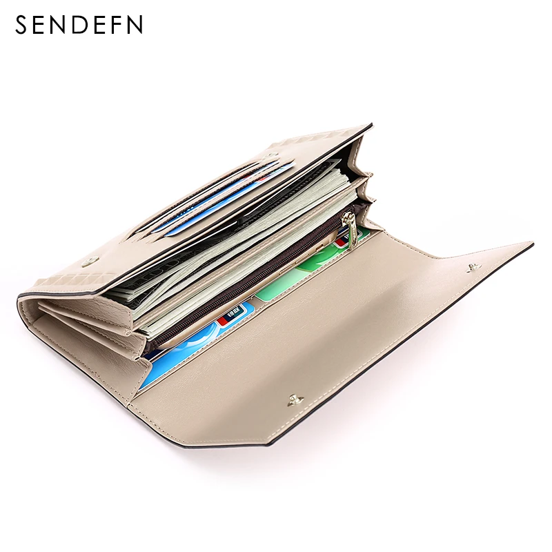 Sendefn новых кошелек женский кожаный кошельки женские длинный бумажник женщин дамы монет/карты/телефон карман на молнии портмоне женское