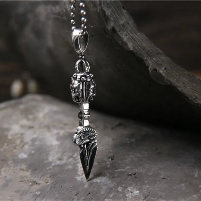 

925 Sterling Silver Vajra Pendant Jewelry Unisex Antique Thai Silver Necklace Pendant 19G